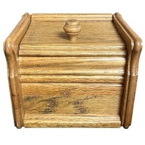 Vintage Wooden Recipe Box w Cards & Recipes Hinged Lid Heavy Handmade Kitchen